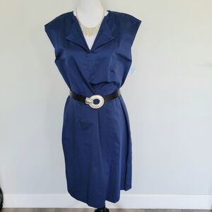 NWT ANTONIO MELANI Moroccan/Navy Blue Office Career Business Midi Dress Size 12